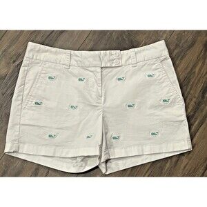 Vineyard Vines White w Green Whales Flat Front Chino Shorts Womens 2